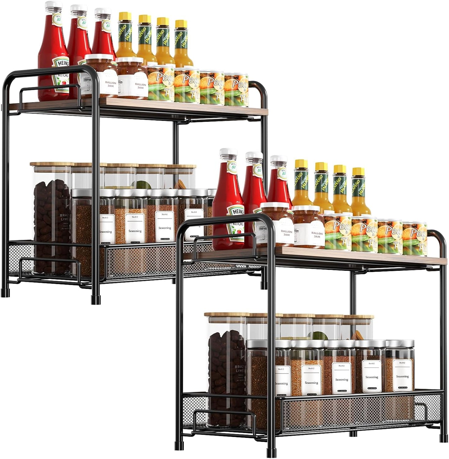 2-Tier Foldable Metal Rust-Proof Standing Large Seasoning Storage Shelf