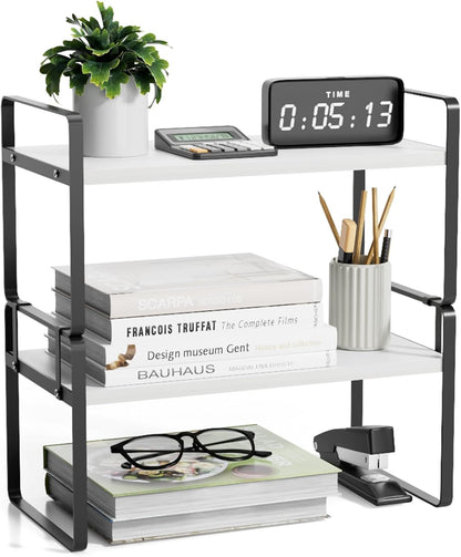 Desk Shelf Organizer for Top of Desk, Detachable 2 Tier Desktop Bookshelf