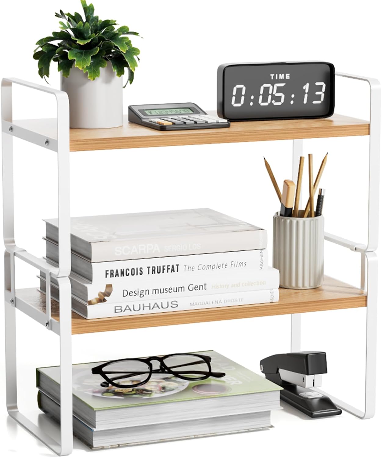 Desk Shelf Organizer for Top of Desk, Detachable 2 Tier Desktop Bookshelf