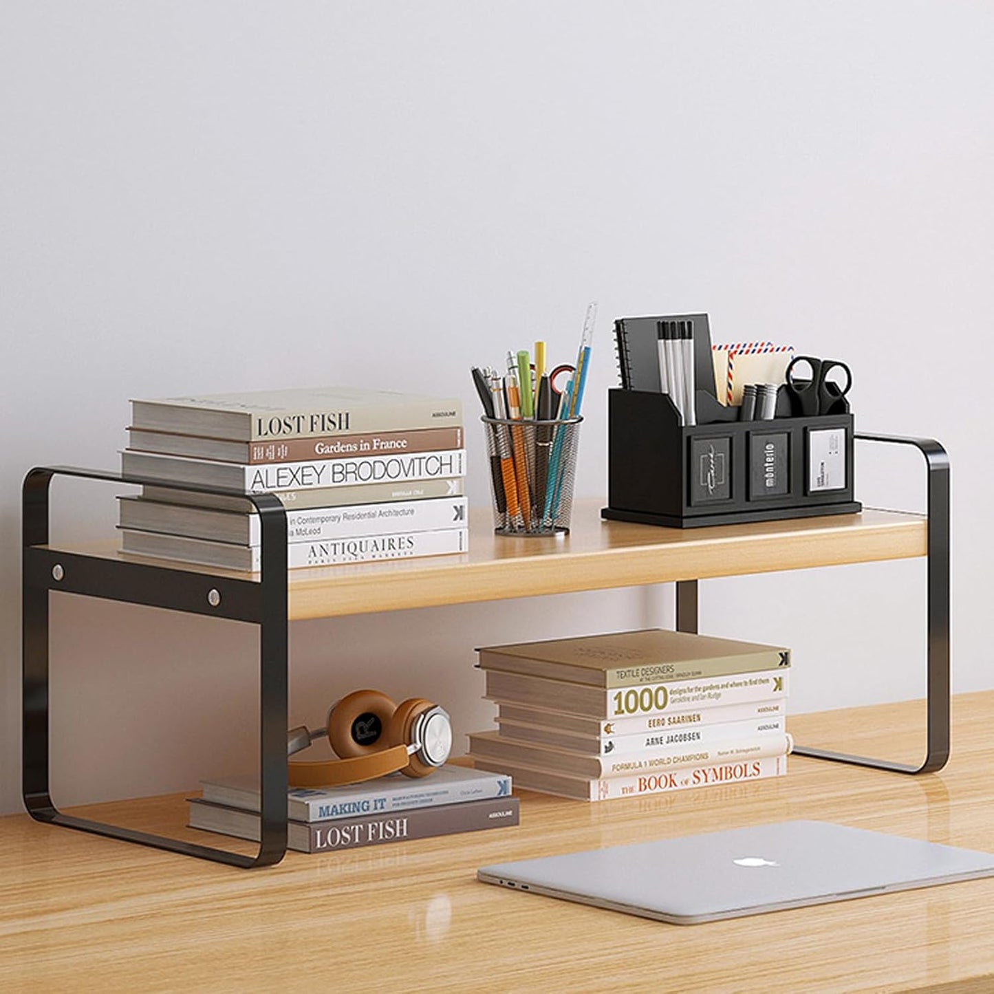 Desk Shelf Organizer for Top of Desk, Detachable 2 Tier Desktop Bookshelf
