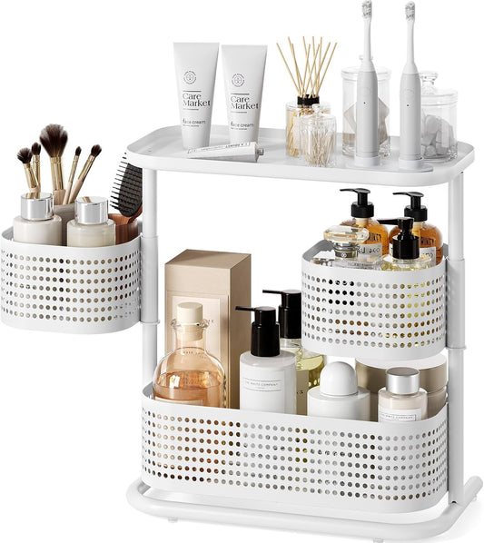 3 Tier Bathroom Counter Organizer, Rotating Countertop Vanity Storage Cabinet with Standing Shelf