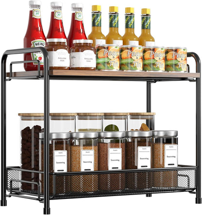 2-Tier Foldable Metal Rust-Proof Standing Large Seasoning Storage Shelf