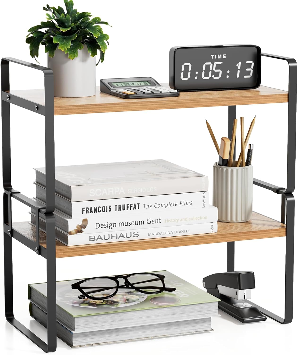 Desk Shelf Organizer for Top of Desk, Detachable 2 Tier Desktop Bookshelf
