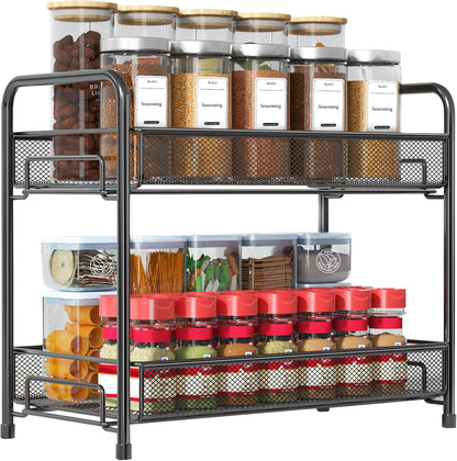 2-Tier Foldable Metal Rust-Proof Standing Large Seasoning Storage Shelf