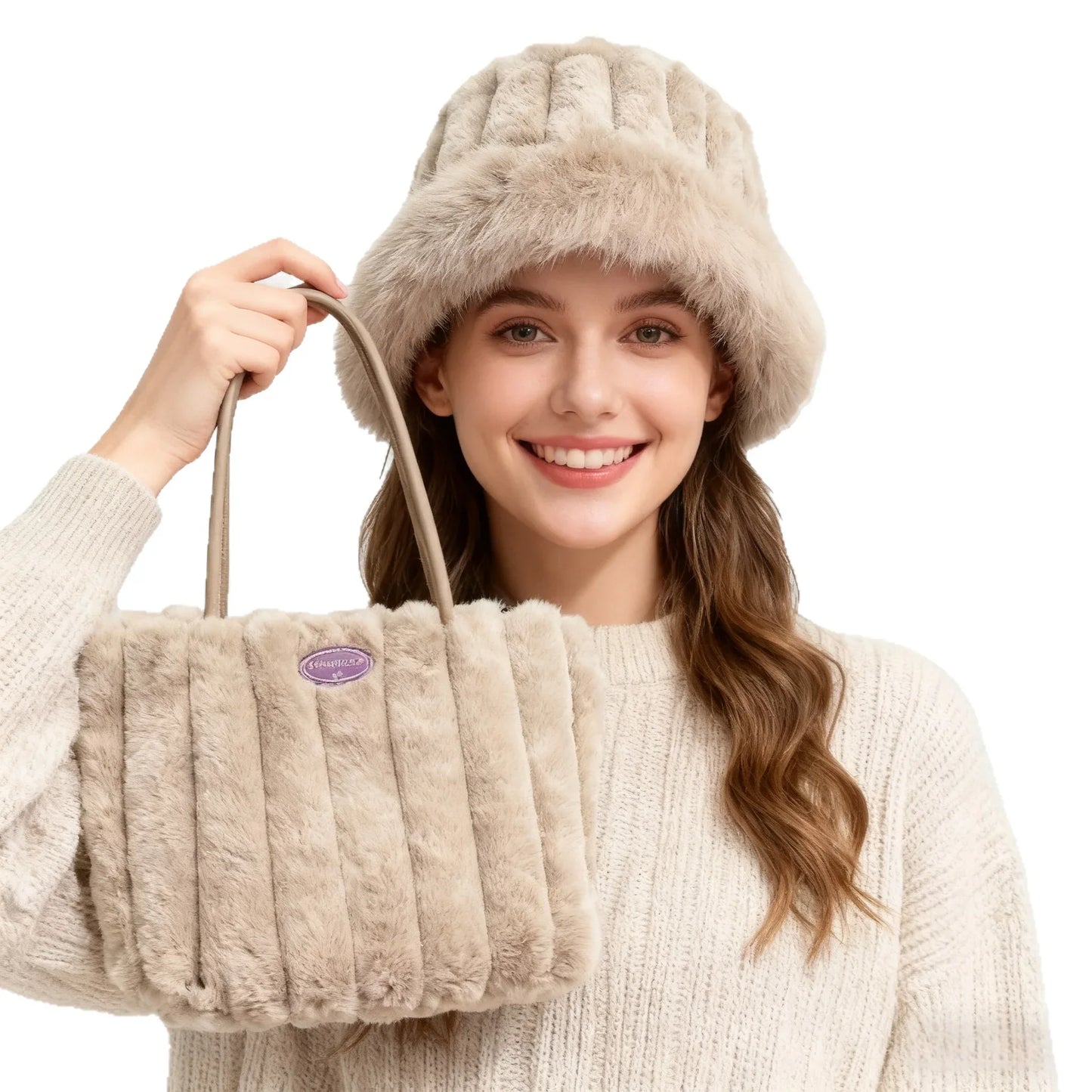 Autumn Winter Fluffy PU Leather ZIP Closure Polyester Underarm Shoulder Bag Fashionable Stylish Large Capacity Casual Daily Use