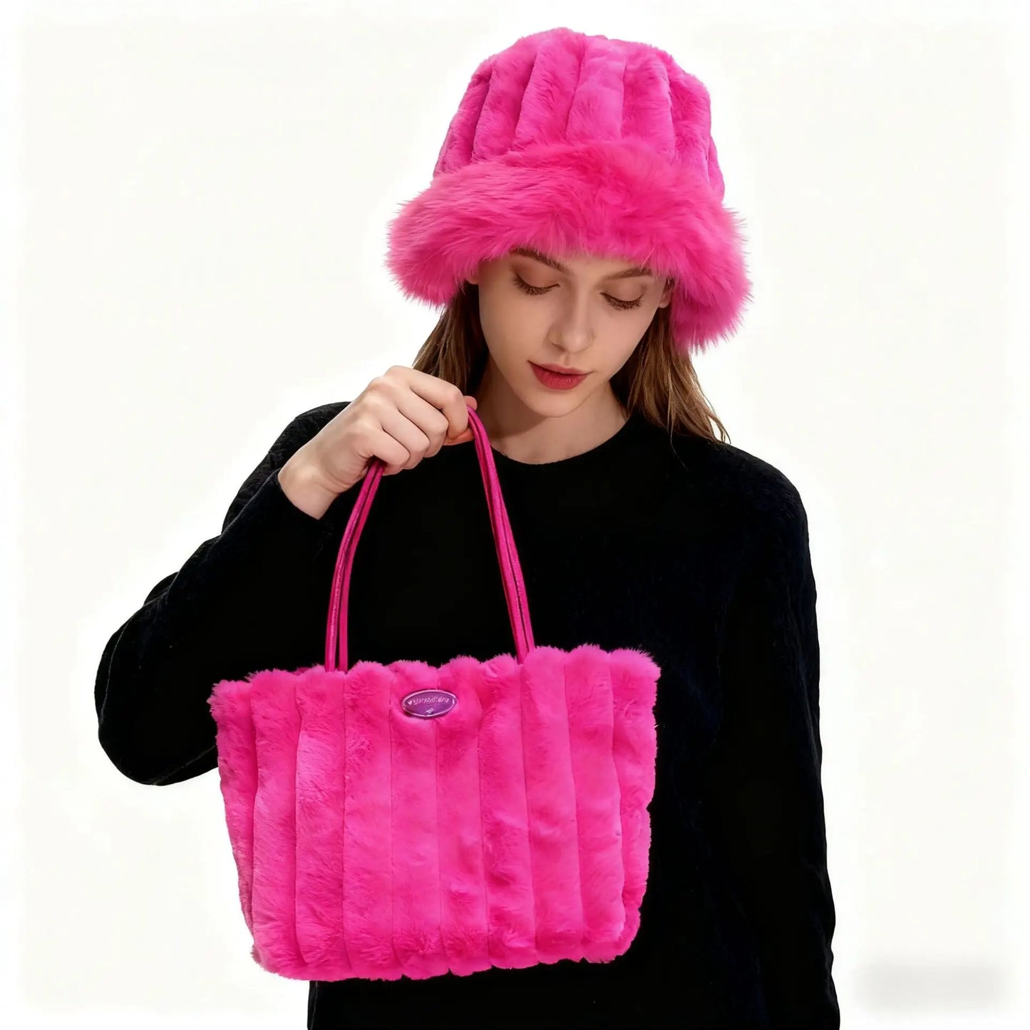 Autumn Winter Fluffy PU Leather ZIP Closure Polyester Underarm Shoulder Bag Fashionable Stylish Large Capacity Casual Daily Use