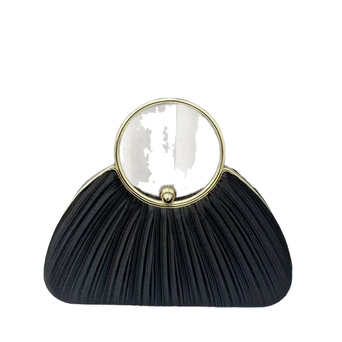 Cross-Border New Pleated Evening Bag Women's Handbag Socialite Elegant Banquet Dress Clutch Round Ring Handbag Polyester Shell