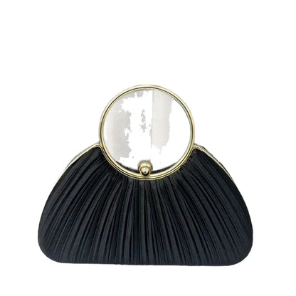 Cross-Border New Pleated Evening Bag Women's Handbag Socialite Elegant Banquet Dress Clutch Round Ring Handbag Polyester Shell