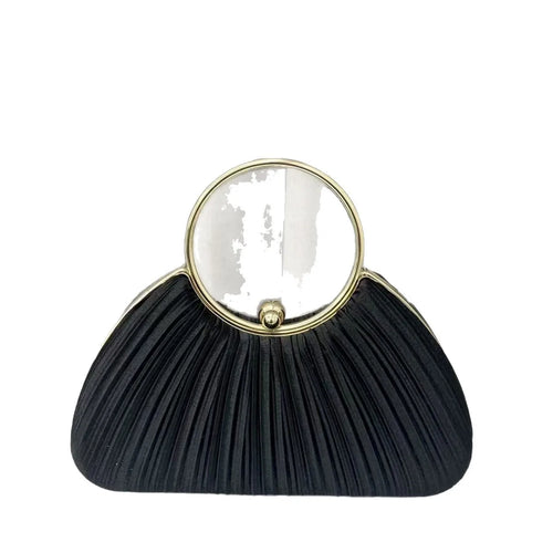 Cross-Border New Pleated Evening Bag Women's Handbag Socialite Elegant Banquet Dress Clutch Round Ring Handbag Polyester Shell