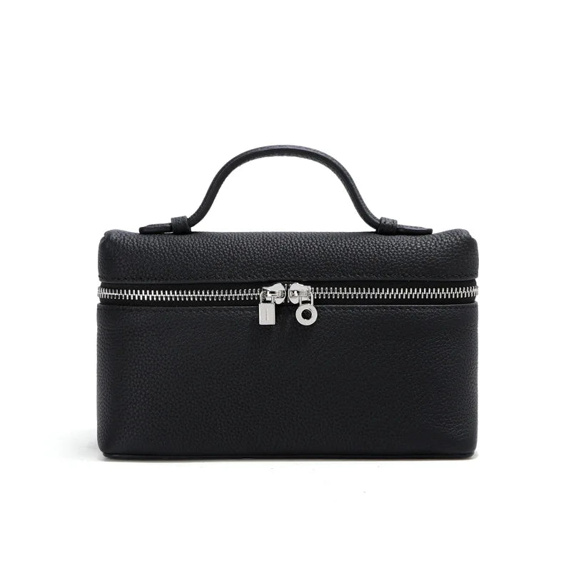 Genuine Leather Women's Lunch Box Bag with Zipper Closure White Small Crossbody Mobile Phone Bag 2026 New
