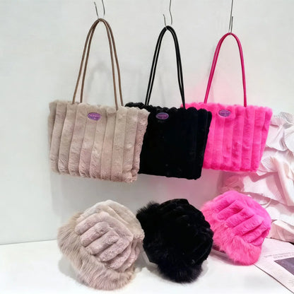 Autumn Winter Fluffy PU Leather ZIP Closure Polyester Underarm Shoulder Bag Fashionable Stylish Large Capacity Casual Daily Use