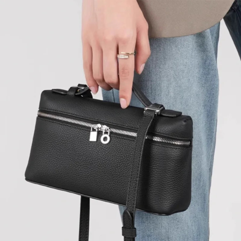Genuine Leather Women's Lunch Box Bag with Zipper Closure White Small Crossbody Mobile Phone Bag 2026 New