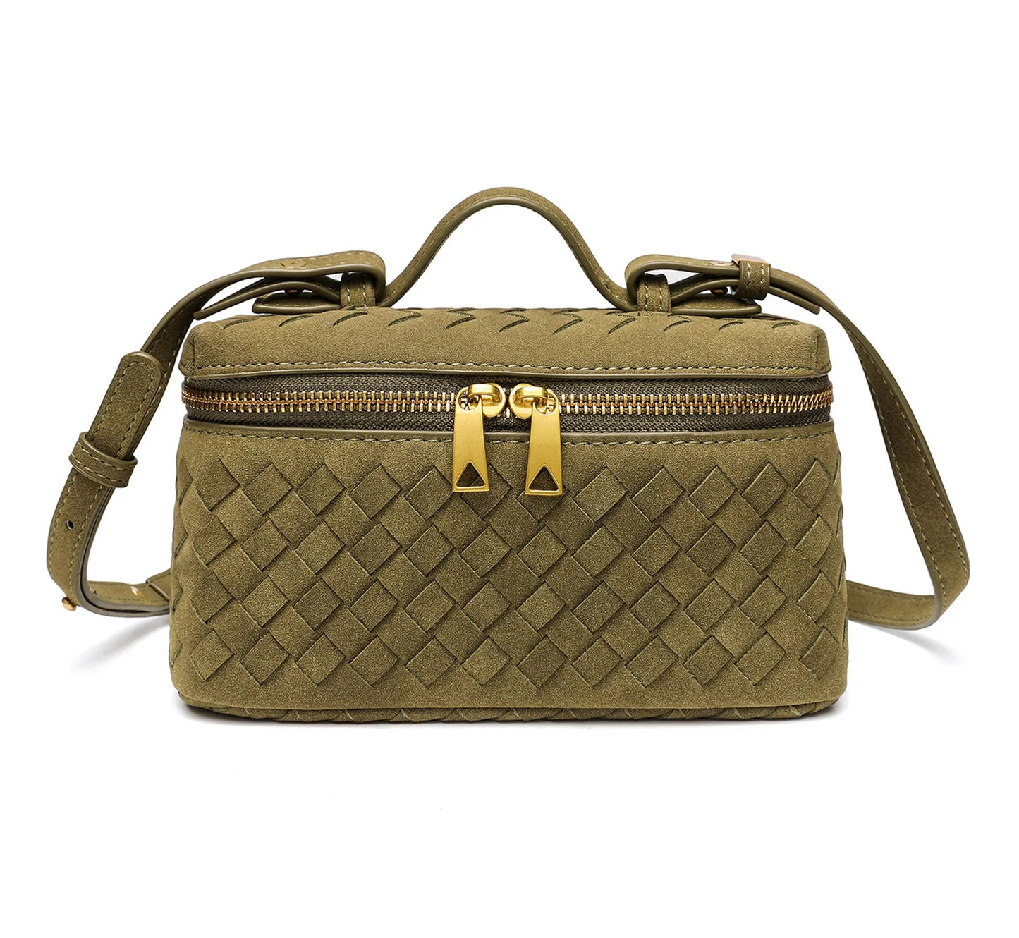Cross-border Autumn Winter New Vintage Frosted PU Hand-woven Lunch Box Bag Fashionable Shoulder Crossbody Zipper Portable