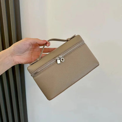 Genuine Leather Women's Lunch Box Bag with Zipper Closure White Small Crossbody Mobile Phone Bag 2026 New