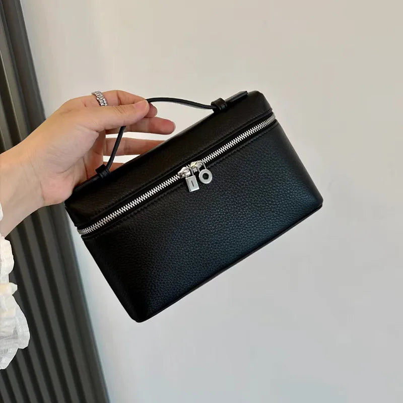 Genuine Leather Women's Lunch Box Bag with Zipper Closure White Small Crossbody Mobile Phone Bag 2026 New