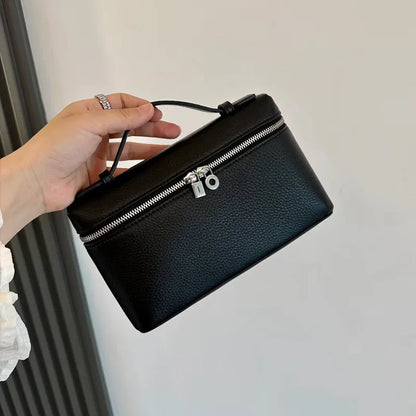 Genuine Leather Women's Lunch Box Bag with Zipper Closure White Small Crossbody Mobile Phone Bag 2026 New