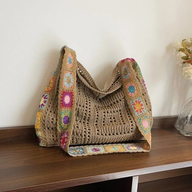 Casual Hollow Woven Polyester Beach Bag Women's 2025 New Medium Capacity Knitted Tote Shoulder Spring and Summer