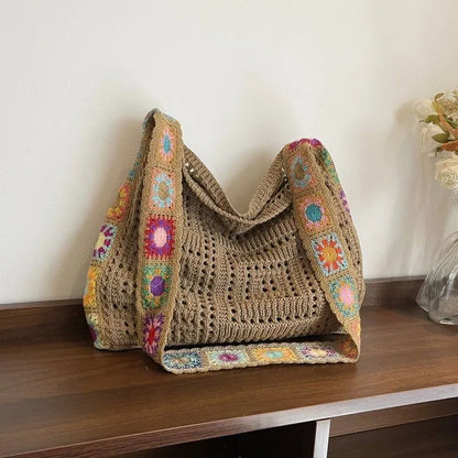 Casual Hollow Woven Polyester Beach Bag Women's 2025 New Medium Capacity Knitted Tote Shoulder Spring and Summer