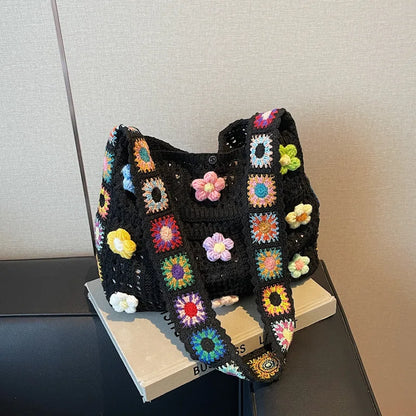 Casual Hollow Woven Polyester Beach Bag Women's 2025 New Medium Capacity Knitted Tote Shoulder Spring and Summer