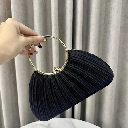 Cross-Border New Pleated Evening Bag Women's Handbag Socialite Elegant Banquet Dress Clutch Round Ring Handbag Polyester Shell