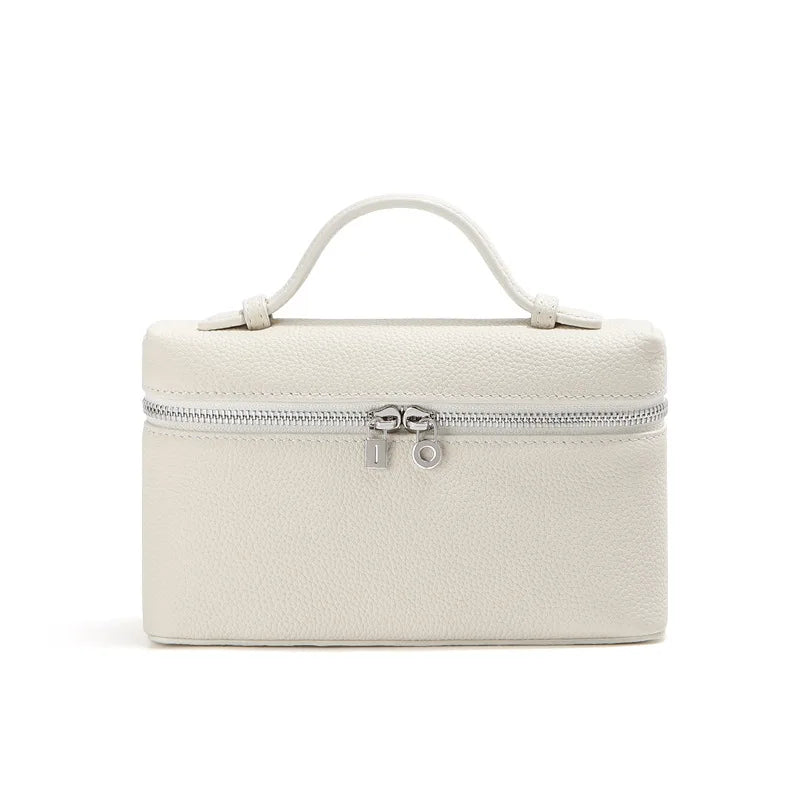 Genuine Leather Women's Lunch Box Bag with Zipper Closure White Small Crossbody Mobile Phone Bag 2026 New