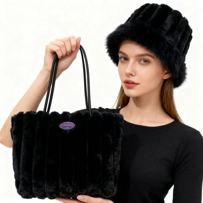 Autumn Winter Fluffy PU Leather ZIP Closure Polyester Underarm Shoulder Bag Fashionable Stylish Large Capacity Casual Daily Use