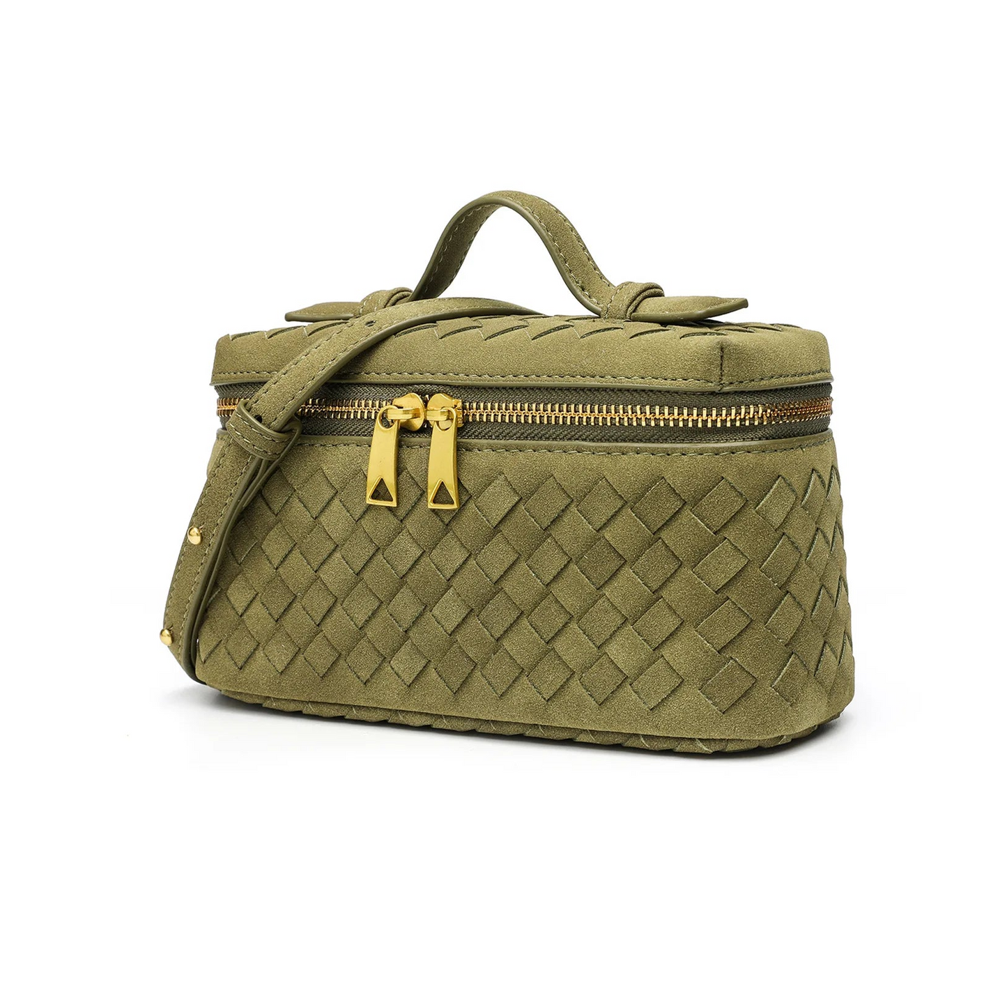 Cross-border Autumn Winter New Vintage Frosted PU Hand-woven Lunch Box Bag Fashionable Shoulder Crossbody Zipper Portable