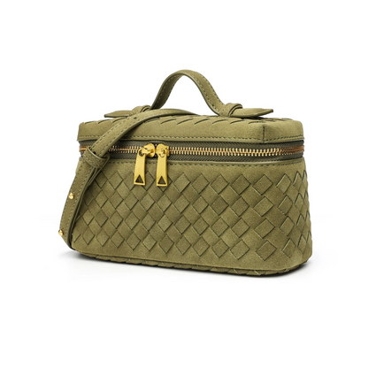 Cross-border Autumn Winter New Vintage Frosted PU Hand-woven Lunch Box Bag Fashionable Shoulder Crossbody Zipper Portable