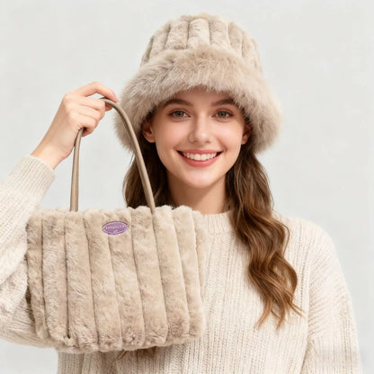 Autumn Winter Fluffy PU Leather ZIP Closure Polyester Underarm Shoulder Bag Fashionable Stylish Large Capacity Casual Daily Use