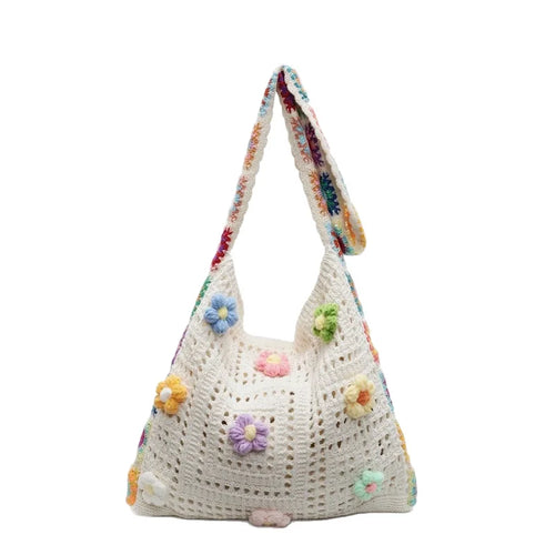 Casual Hollow Woven Polyester Beach Bag Women's 2025 New Medium Capacity Knitted Tote Shoulder Spring and Summer