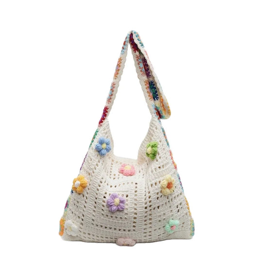 Casual Hollow Woven Polyester Beach Bag Women's 2025 New Medium Capacity Knitted Tote Shoulder Spring and Summer