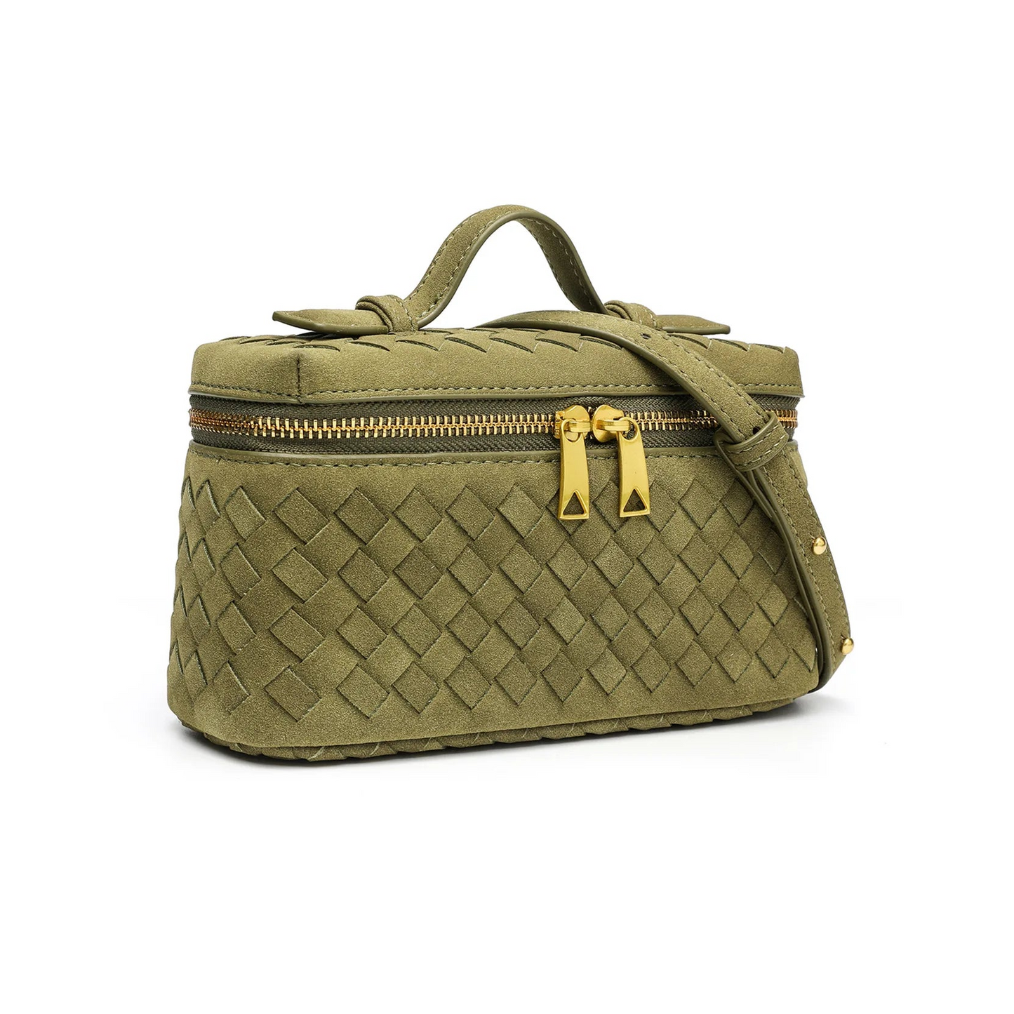Cross-border Autumn Winter New Vintage Frosted PU Hand-woven Lunch Box Bag Fashionable Shoulder Crossbody Zipper Portable