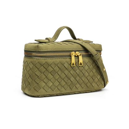 Cross-border Autumn Winter New Vintage Frosted PU Hand-woven Lunch Box Bag Fashionable Shoulder Crossbody Zipper Portable