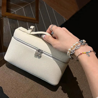 Genuine Leather Women's Lunch Box Bag with Zipper Closure White Small Crossbody Mobile Phone Bag 2026 New